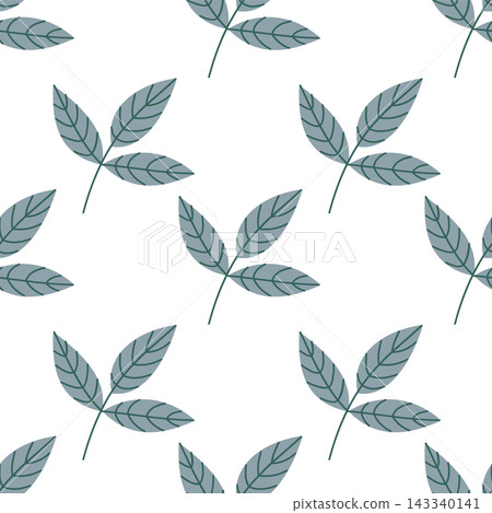 Green leaves seamless pattern with botanical branch elements for elegant textile fabric design and organic wallpaper packaging Green leaves seamless pattern with botanical branch elements for elegant textile fabric design and organic wallpaper packaging 143340141