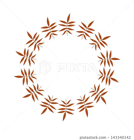 Terracotta autumn branch wreath frame with leaf elements for elegant wedding invitation greeting card and botanical logo design 143340142