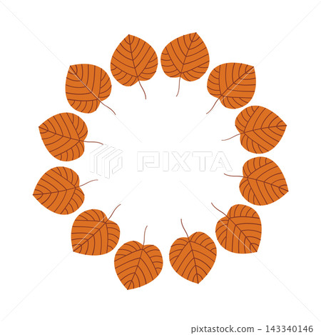 Autumn leaves wreath vector illustration, round botanical frame template with brown fall foliage for thanksgiving card and seasonal sale design 143340146