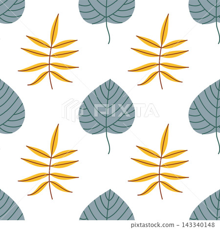 Autumn leaves seamless pattern vector, fall foliage background template with yellow and grey leaf for fabric, textile and wrapping design 143340148