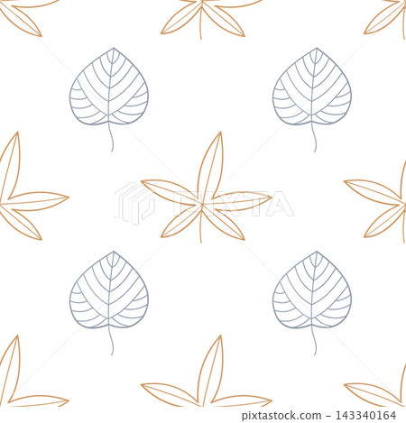 Autumn seamless pattern with line art fall leaves vector background in scandinavian style for seasonal decoration wrapping paper fabric Autumn seamless pattern with line art fall leaves vector background in scandinavian style for seasonal decoration wrapping paper fabric 143340164