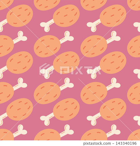 Chicken leg seamless pattern with hand drawn roasted drumstick for cafe fabric and fast food packaging design Chicken leg seamless pattern with hand drawn roasted drumstick for cafe fabric and fast food packaging design 143340196
