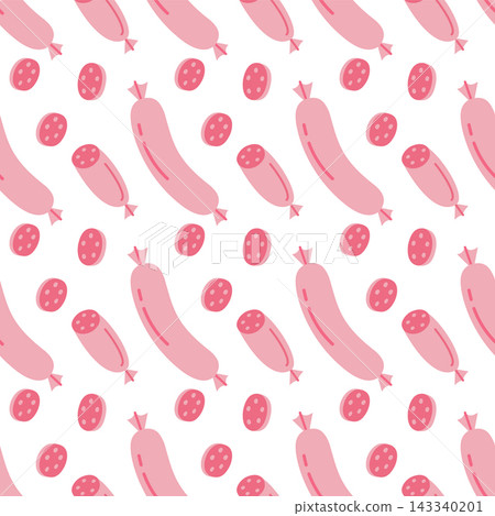 Sausage seamless pattern with hand drawn salami and wurst for kitchen and packaging design Sausage seamless pattern with hand drawn salami and wurst for kitchen and packaging design 143340201