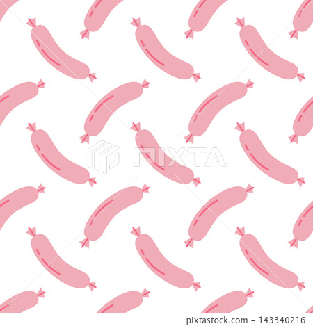 Cute Pink Sausage Seamless Pattern on White Background Cute Pink Sausage Seamless Pattern on White Background 143340216