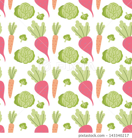 Cute Hand Drawn Vegetable Seamless Pattern on White Background Cute Hand Drawn Vegetable Seamless Pattern on White Background 143340217