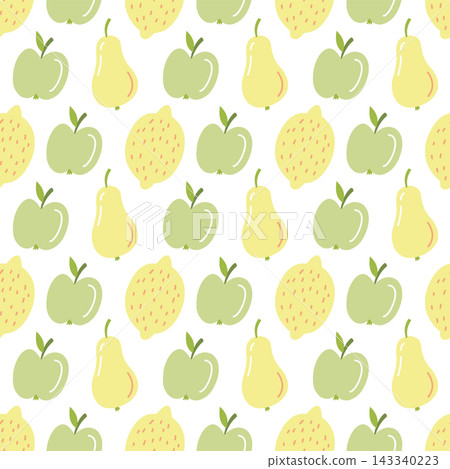 Fruit seamless pattern with hand drawn apple pear and lemon for textile design Fruit seamless pattern with hand drawn apple pear and lemon for textile design 143340223