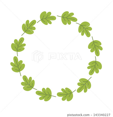 Round frame wreath made of green hand drawn oak leaf doodle Round frame wreath made of green hand drawn oak leaf doodle 143340227