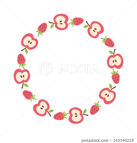 Round frame wreath with apple slice and strawberry doodle Round frame wreath with apple slice and strawberry doodle 143340228