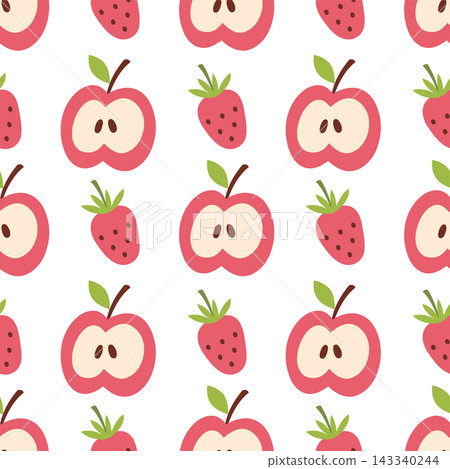 Seamless pattern with apple slice and strawberry in doodle style Seamless pattern with apple slice and strawberry in doodle style 143340244