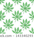 Green tropical finger leaf seamless pattern, minimalist botanical foliage background for textile, wallpaper, nursery and organic packaging 143340293