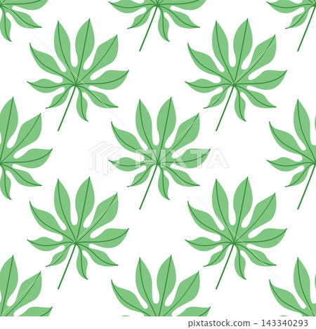 Green tropical finger leaf seamless pattern, minimalist botanical foliage background for textile, wallpaper, nursery and organic packaging 143340293