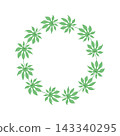 Green finger leaves wreath frame isolated on white, botanical circle border for tropical wedding invitation, logo design and eco branding 143340295