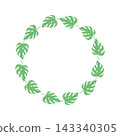 Monstera leaf wreath frame isolated on white, botanical circle border for tropical wedding invitation, logo design and eco branding 143340305