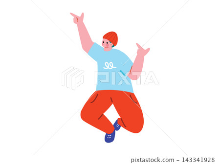 男孩歡呼雀躍的插圖。 男孩歡呼雀躍的插圖。 143341928