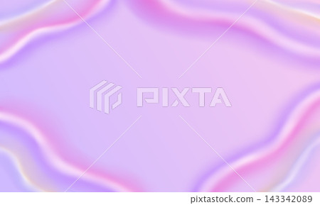 Abstract pastel purple and holographic pink silk wave border background with 3D satin drapes and central copy space 143342089