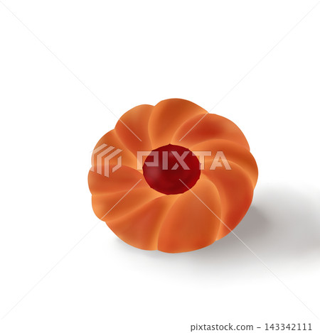 Delicious butter cookie with red jam center isolated on white background for bakery design Delicious butter cookie with red jam center isolated on white background for bakery design 143342111