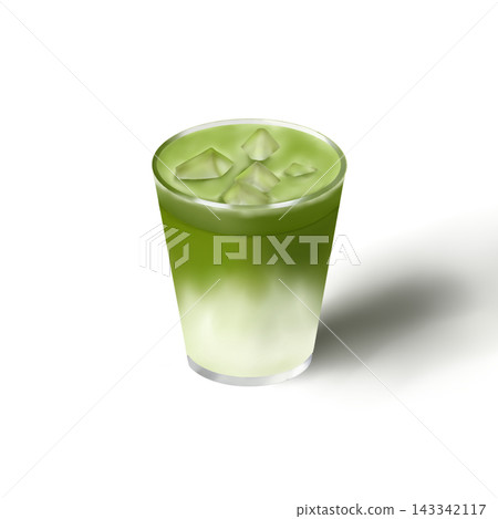 Iced matcha green tea latte with ice cubes in a glass isolated on white background Iced matcha green tea latte with ice cubes in a glass isolated on white background 143342117