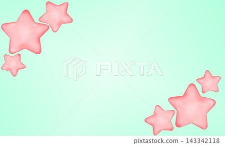 Cute pastel green background frame decorated with 3D pink stars for kids party and greeting card 143342118
