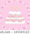 A cake with candles and hearts around it. A romantic background. Concept of holidays March 8, Mother s Day, Valentine s Day, Family Day. 143343122