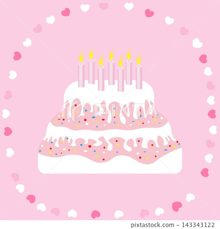 A cake with candles and hearts around it. A romantic background. Concept of holidays March 8, Mother s Day, Valentine s Day, Family Day. A cake with candles and hearts around it. A romantic background. Concept of holidays March 8, Mother s Day, Valentine s Day, Family Day. 143343122