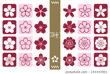 Cherry Blossom Japanese Style Icon Set | Traditional Japanese Patterns and Designs in the Style of Cherry Blossom Crests, Flower Crests, and Family Crests Cherry Blossom Japanese Style Icon Set | Traditional Japanese Patterns and Designs in the Style of Cherry Blossom Crests, Flower Crests, and Family Crests 143343901