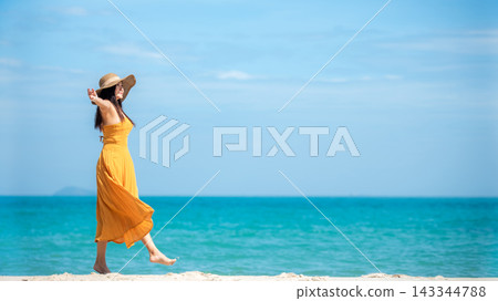 Summer vacations. Lifestyle woman relax and chill on beach background. Summer vacations. Lifestyle woman relax and chill on beach background. 143344788