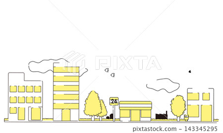A street scene drawn in yellow line art and an illustration of copy space. A street scene drawn in yellow line art and an illustration of copy space. 143345295