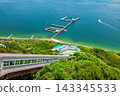 A view of the ropeway's mountaintop station and sea fishing park from Mt. Hachibuse in Suma Ward, Kobe City. 143345533
