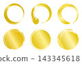 A golden circle that looks like it was drawn with a brush, and a luxurious golden round frame. 143345618