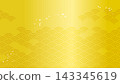A luxurious background material with a gold background and a wave pattern, and a background illustration with auspicious Japanese patterns. 143345619