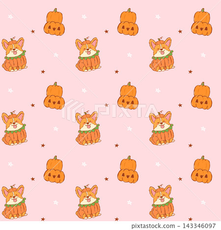 Halloween Corgi Seamless Pattern Cute Kawaii Pumpkin Dog Costume Repeat Background Halloween Corgi Seamless Pattern Cute Kawaii Pumpkin Dog Costume Repeat Background 143346097
