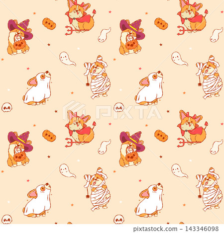 Halloween Corgi Seamless Pattern Cute Kawaii Spooky Dog Costume Repeat Background 143346098