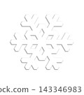 This design features a white snowflake icon with a geometrical silhouette and dropped shadow. It is suitable for winter themes, decorations, or other creative projects. Simplicity is key in this 143346983