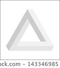 An artistic representation of a Penrose triangle, a geometric figure that creates an optical illusion of an impossible object. The design emphasizes sharp angles and clean lines. 143346985