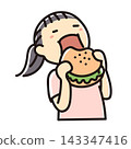 Close-up of a woman eating a hamburger with her mouth wide open (full color) 143347416