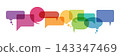 Design shows multiple colorful speech bubbles arranged in a line. The bubbles vary in size and color. They can be used for social media, presentations, or graphic design. 143347469