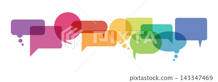 Design shows multiple colorful speech bubbles arranged in a line. The bubbles vary in size and color. They can be used for social media, presentations, or graphic design. Design shows multiple colorful speech bubbles arranged in a line. The bubbles vary in size and color. They can be used for social media, presentations, or graphic design. 143347469