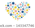 Colorful blue, pink, and yellow flower heart design 143347746