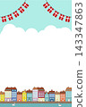Danish streetscape background and frame illustration set 143347863