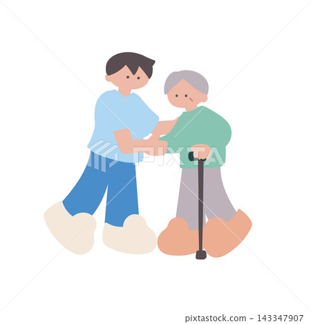 Hand-drawn vector illustration of a man supporting a care worker Hand-drawn vector illustration of a man supporting a care worker 143347907