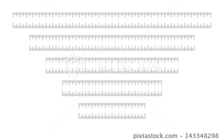 Set of measuring chart with 10cm, 15, 20, 25, 30 centimeters. Ruler scale 100, 150, 200, 250mm and 300mm without numbers. Length measurement math, distance, Sewing tool template. Set of measuring chart with 10cm, 15, 20, 25, 30 centimeters. Ruler scale 100, 150, 200, 250mm and 300mm without numbers. Length measurement math, distance, Sewing tool template. 143348298