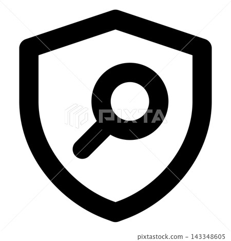 Shield with Magnifying Glass Outline Icon for Security, Search and Data Protection 143348605