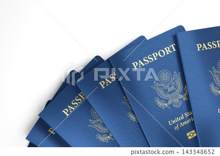 United States Passports Arranged in a Fan, Top View, 3D Rendering United States Passports Arranged in a Fan, Top View, 3D Rendering 143348652