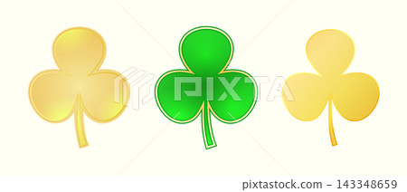 Lucky green and golden clover leaves on isolated background Lucky green and golden clover leaves on isolated background 143348659
