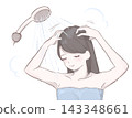 Women who thoroughly rinse their hair with hot water before shampooing. 143348661
