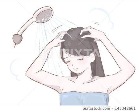 Women who thoroughly rinse their hair with hot water before shampooing. Women who thoroughly rinse their hair with hot water before shampooing. 143348661