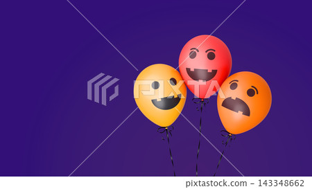 Bunch of three Halloween orange balloons. Balloon with monster faces. 3d rendered illustration Bunch of three Halloween orange balloons. Balloon with monster faces. 3d rendered illustration 143348662