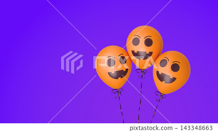 Bunch of three Halloween orange balloons. Balloon with monster faces. 3d rendered illustration Bunch of three Halloween orange balloons. Balloon with monster faces. 3d rendered illustration 143348663