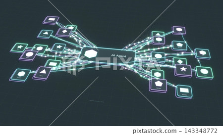 AI LLM agent flow workflow data bg 3d render 143348772