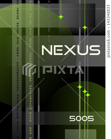 Minimal Dark Futuristic Poster with Green Neon Glow and Cosmic Abstract Shapes 143348833